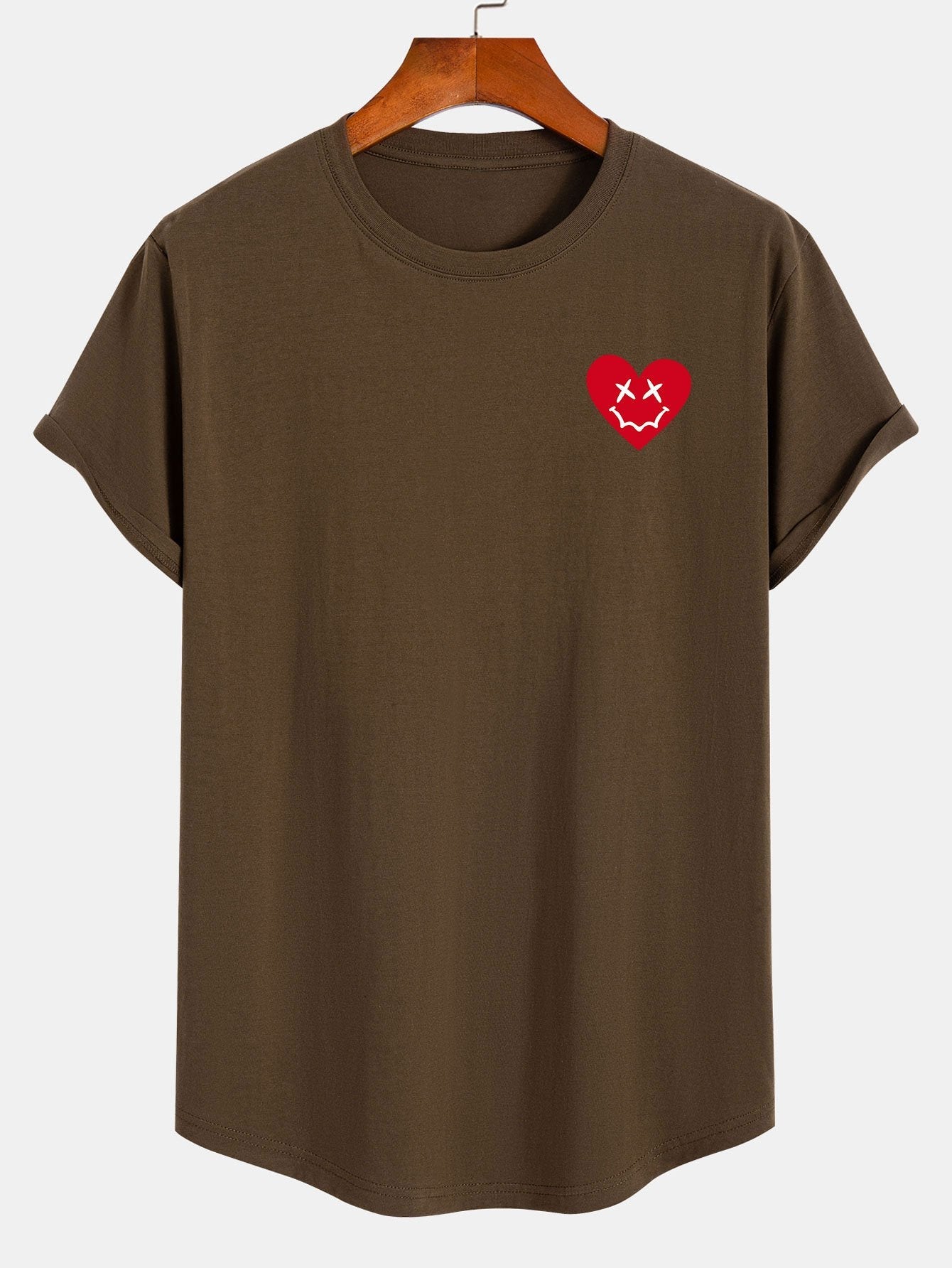 Benjamin® | Heart Smiley Face Print Cotton Arc Hem T-Shirt
