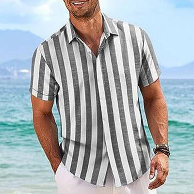 Men's Casal Striped Lapel Short Sleeve Shirt