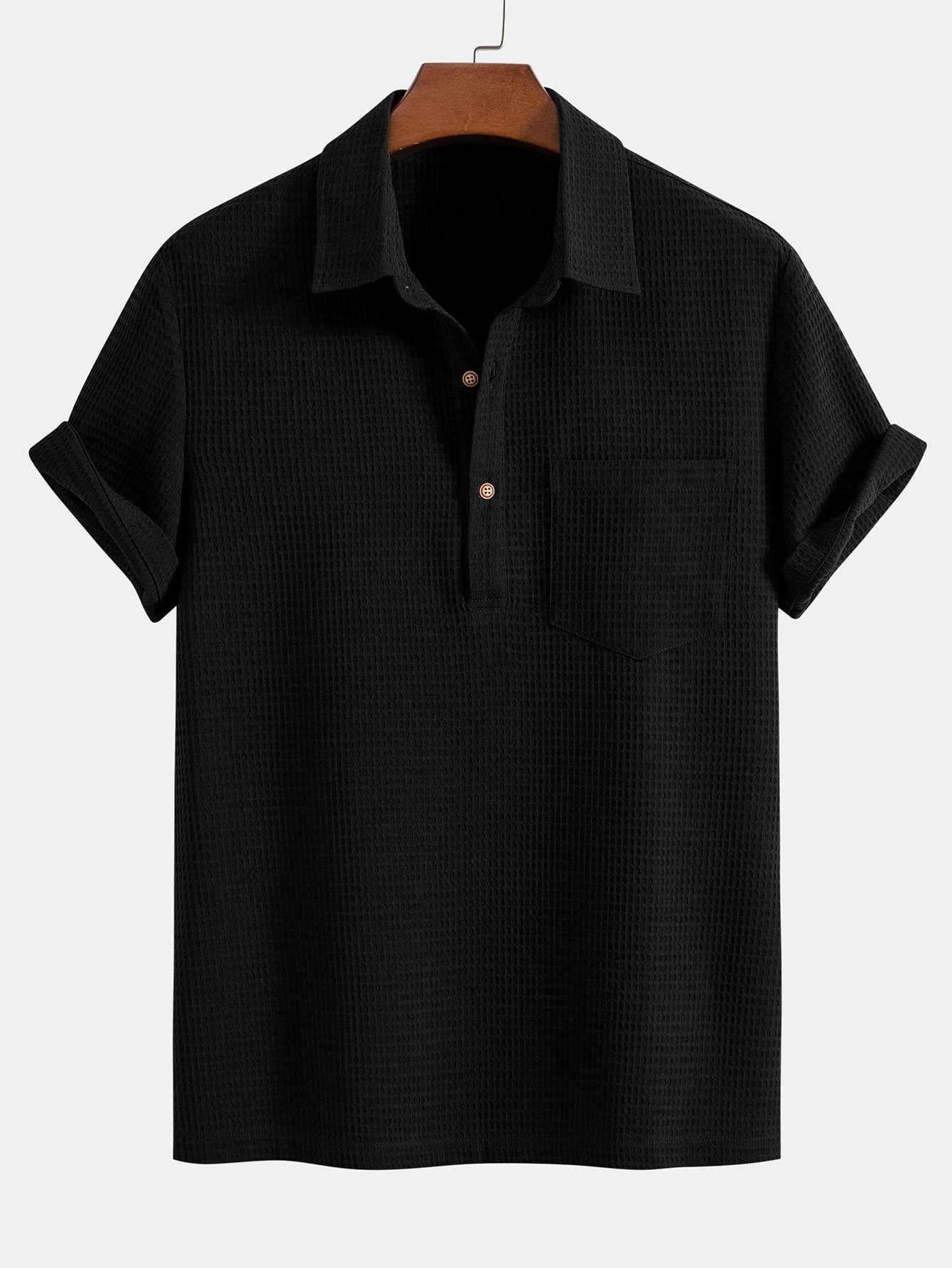 Orestes® | Waffle Polo Collar Shirt With Pocket & Waffle Shorts