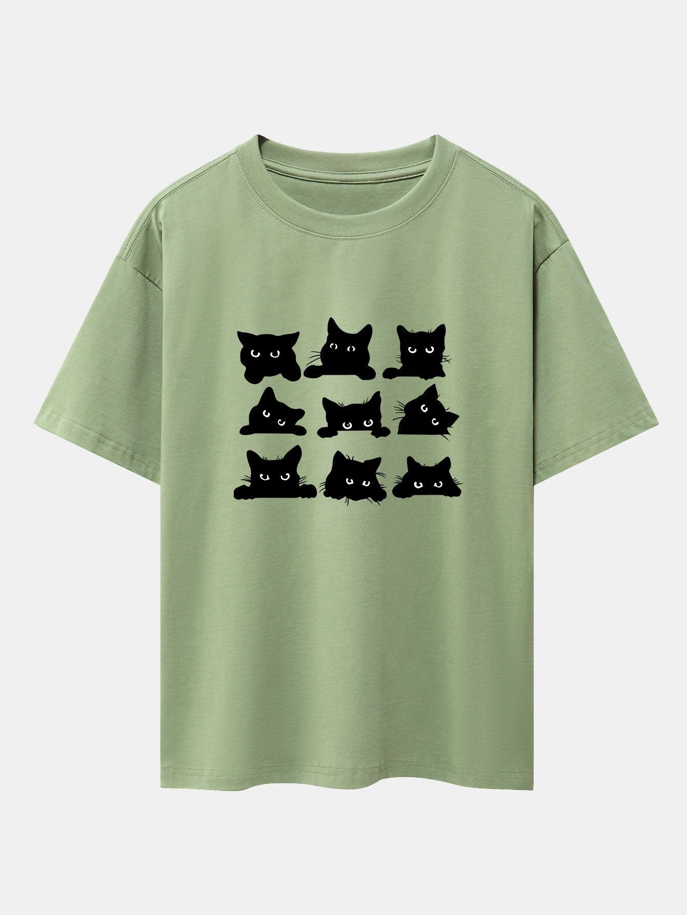 Atanasio® | Black Cat Staring Print Drop Shoulder Oversize T-Shirt