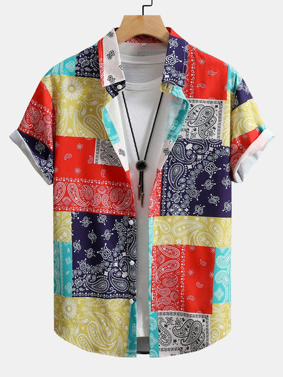 Rufino® | Color Block Paisley Print Button Up Shirt