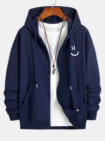 Shane | Smiley Face Print Relax Fit Zip Hoodie