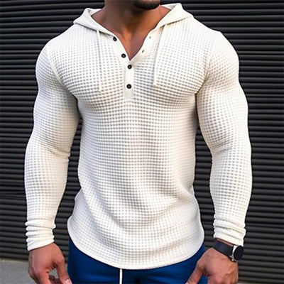 Beston® | Men's Solid Waffle Long Sleeve Casual Hoodie 80077688Z