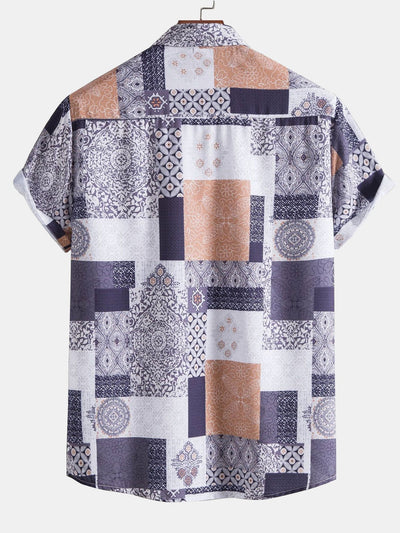 Isaiah® | Tile Patchwork Print Button Up Shirt