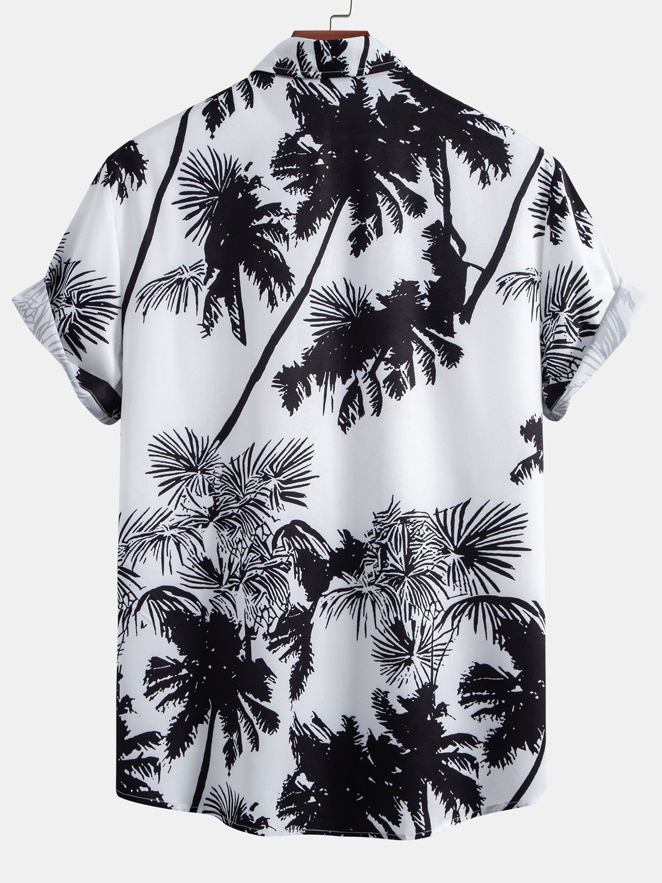 Admeto® | Palm Trees Print Button Up Shirt & Striped Print Swim Shorts