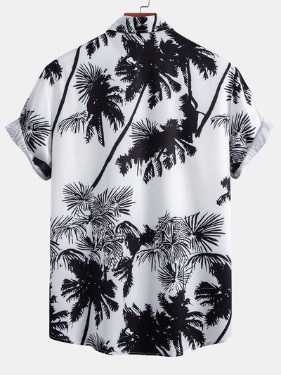 Admeto® | Palm Trees Print Button Up Shirt & Striped Print Swim Shorts