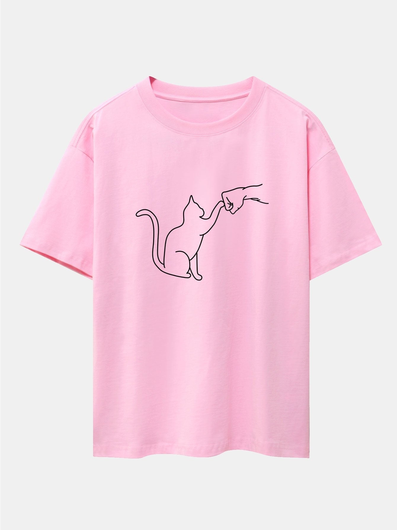 Asier® | Fist Bump Cat Print Drop Shoulder Oversize T-Shirt