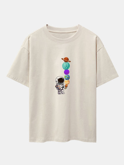 Atilano® | Planet Astronaut Print Drop Shoulder Oversize T-Shirt