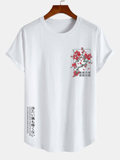 Joe® | Cherry Blossom Slogan Print Cotton Arc Hem T-Shirt