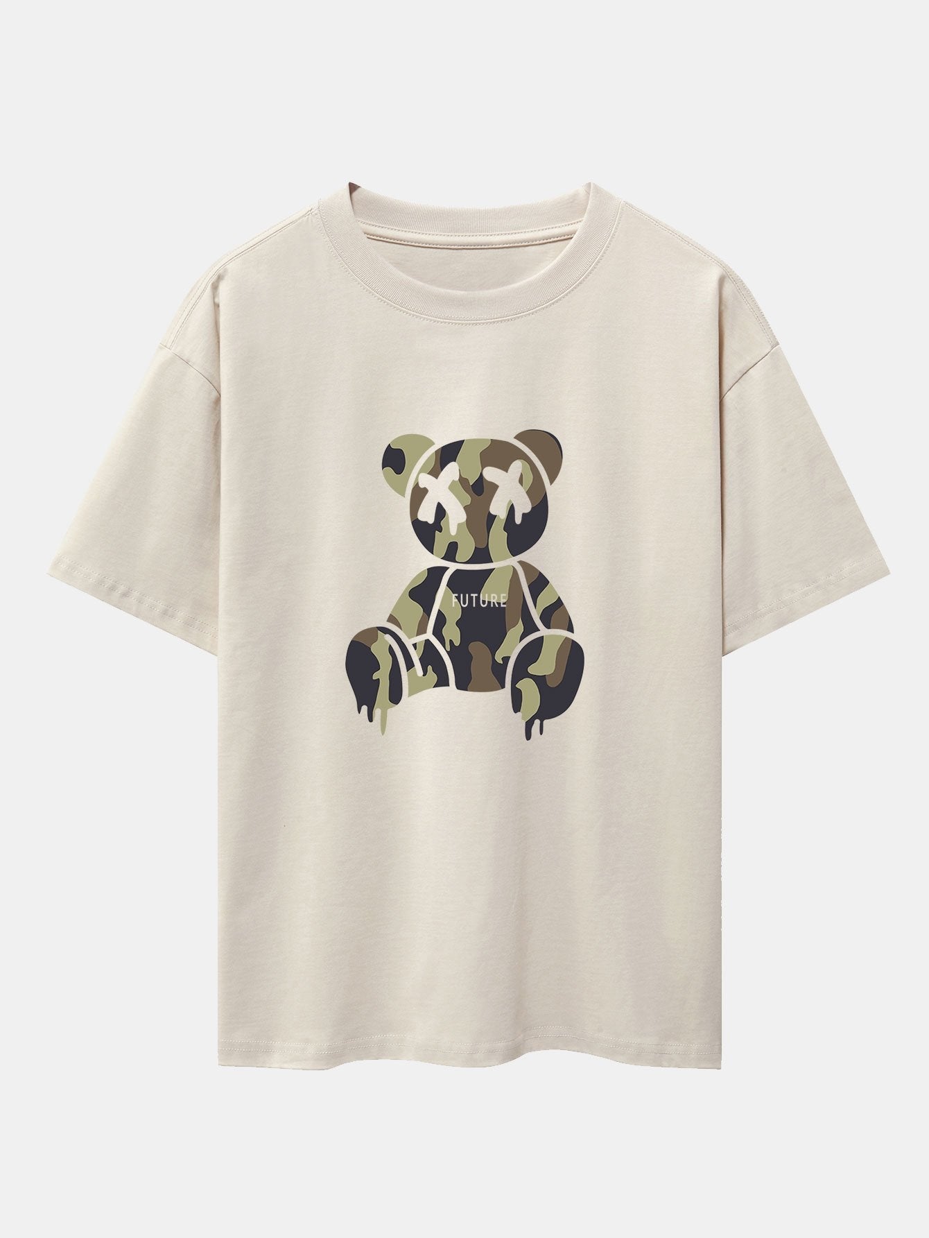 Cristian® | Camouflage Dissolving Bear Print Drop Shoulder Oversize T-Shirt