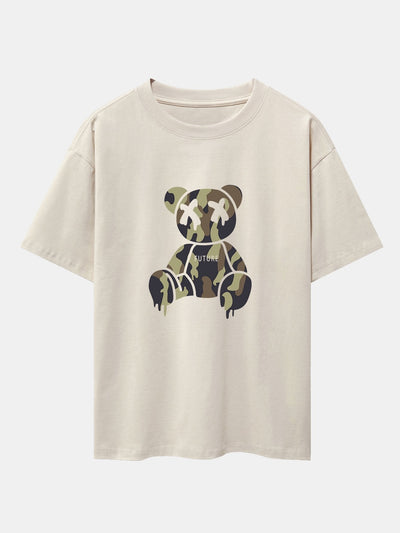 Cristian® | Camouflage Dissolving Bear Print Drop Shoulder Oversize T-Shirt