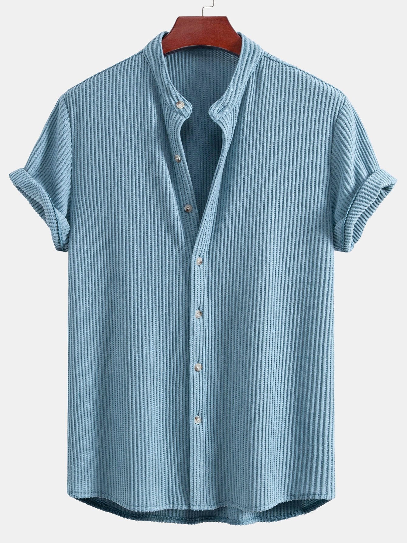 Adelmo® | Waffle Stand Collar Shirt & Drawstring Waffle Shorts
