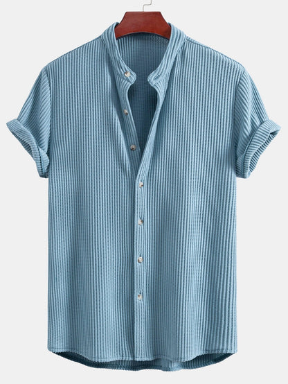 Adelmo® | Waffle Stand Collar Shirt & Drawstring Waffle Shorts