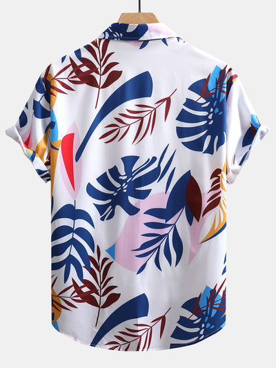Adonis® | Colorful Leaf Print Button Up Shirt & Swim Shorts