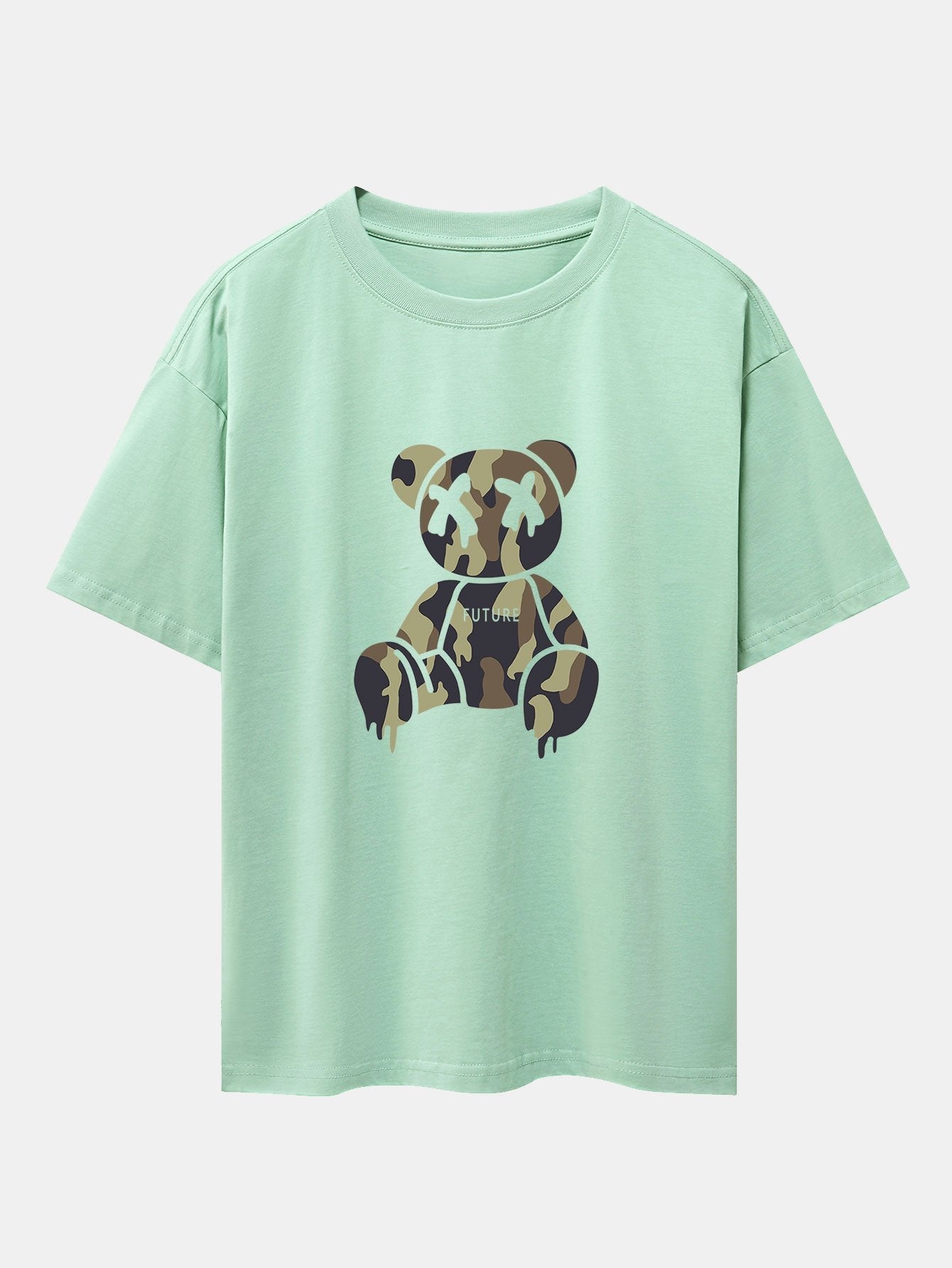 Cristian® | Camouflage Dissolving Bear Print Drop Shoulder Oversize T-Shirt