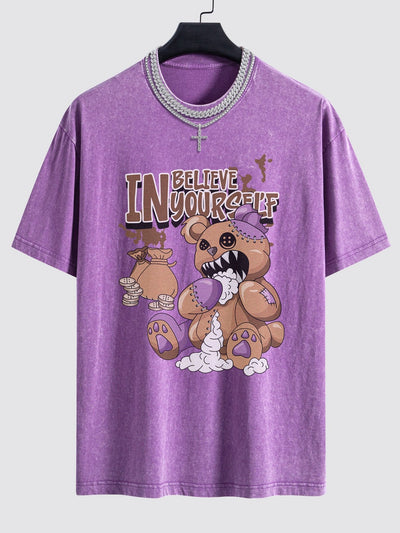 Alfred® | Violent Bear Slogan Print Washed Drop Shoulder Oversize T-Shirt