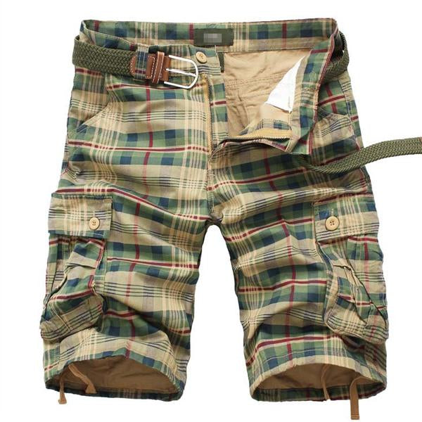 MEN'S VINE POCKET PLAID SHORTS （WITHOT BELT）