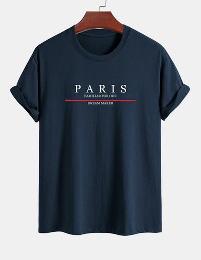 Arcadio® | Stripe Paris Slogan Print Cotton T-Shirt