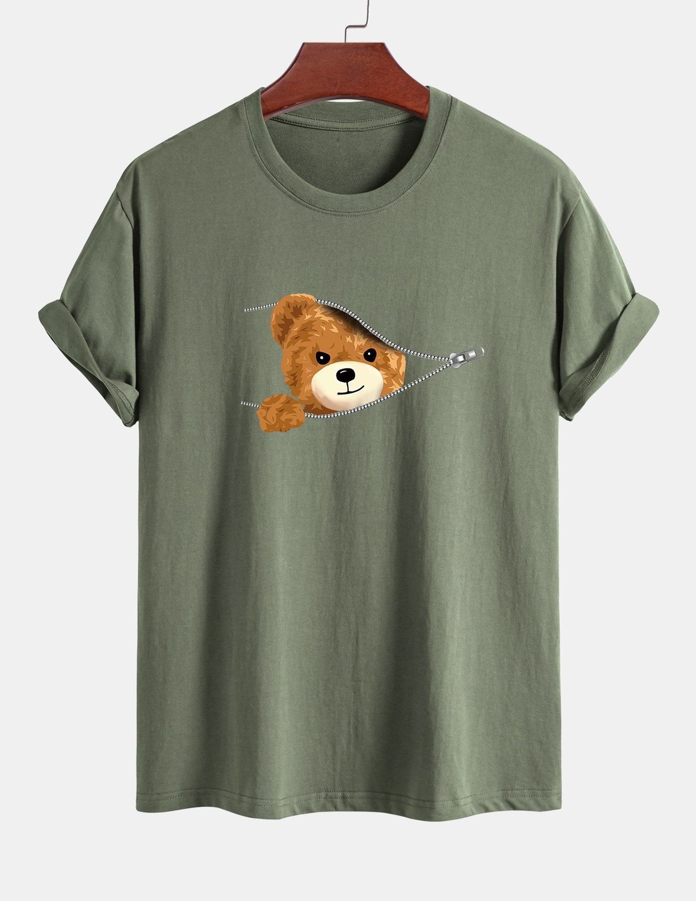 Yeray® | Zipper Bear Print Cotton T-Shirt