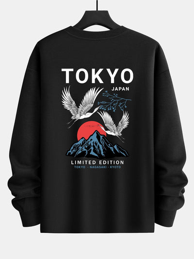 Luis® | Tokyo Crane Back Print Relax Fit Sweatshirt