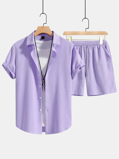Dionisio® | Checkerboard Texture Button Up Shirt & Drawstring Shorts