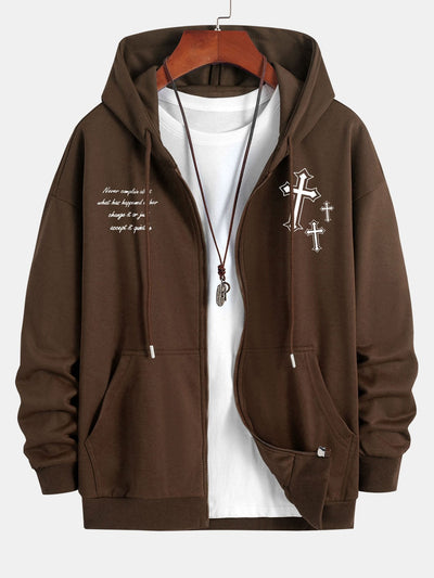 Waylon | Cross Slogan Print Relax Fit Zip Hoodie
