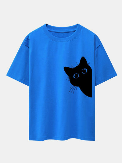 Zacarías® | Black Cat Print Drop Shoulder Oversize T-Shirt