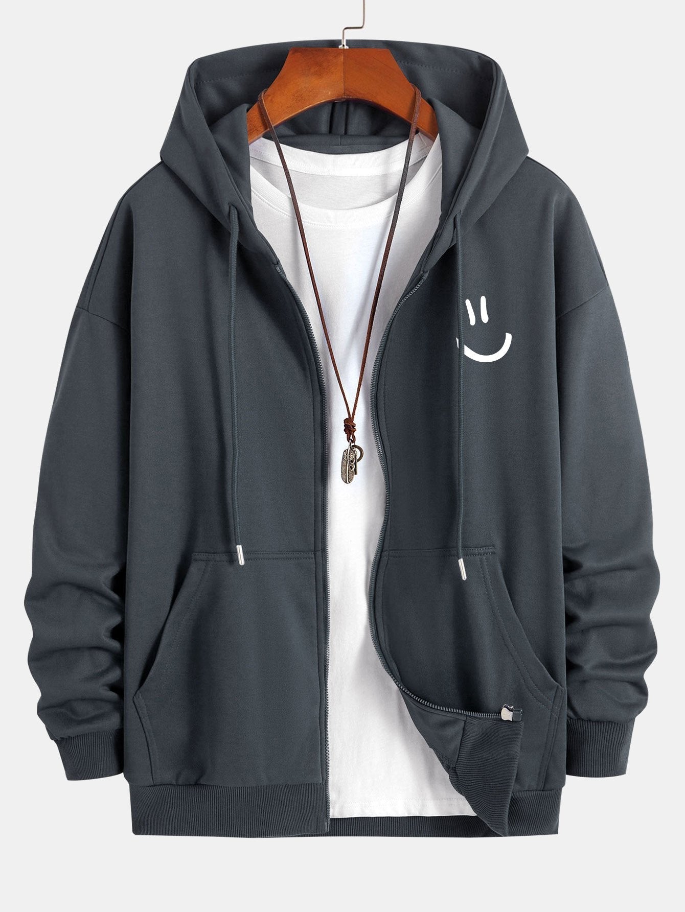 Shane | Smiley Face Print Relax Fit Zip Hoodie