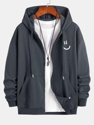 Shane | Smiley Face Print Relax Fit Zip Hoodie
