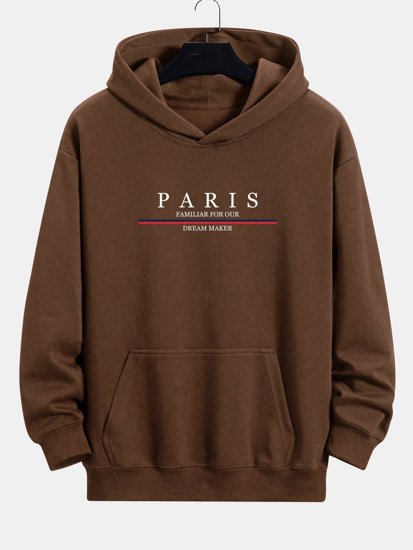 Zackary | Stripe Paris Slogan Print Relax Fit Hoodie