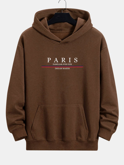 Zackary | Stripe Paris Slogan Print Relax Fit Hoodie