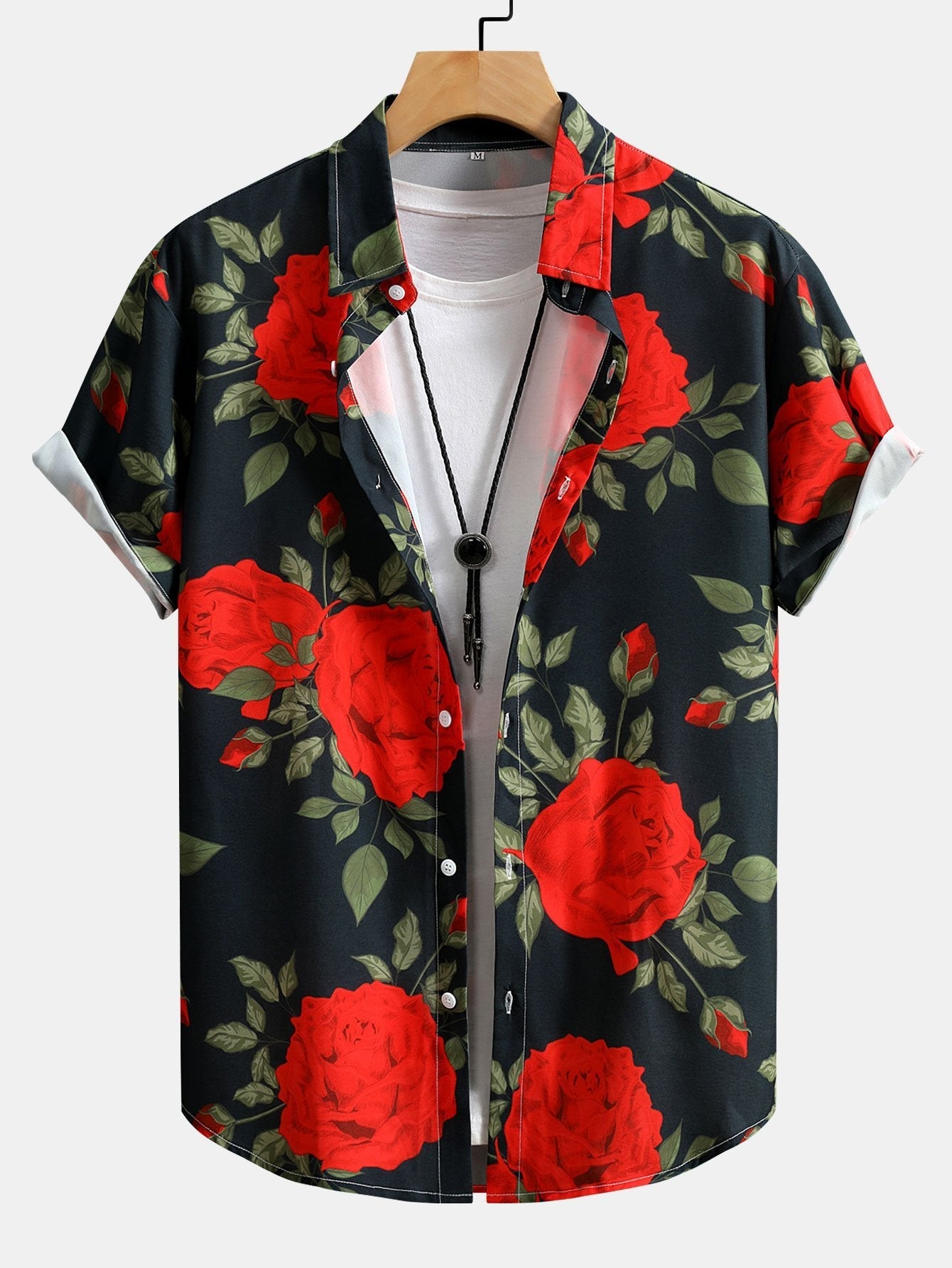 Aretas® | Red Rose Print Button Up Shirt