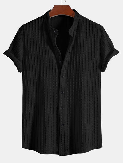 Akira® | Muscle Fit Stand Collar Knitted Ribbed Shirt