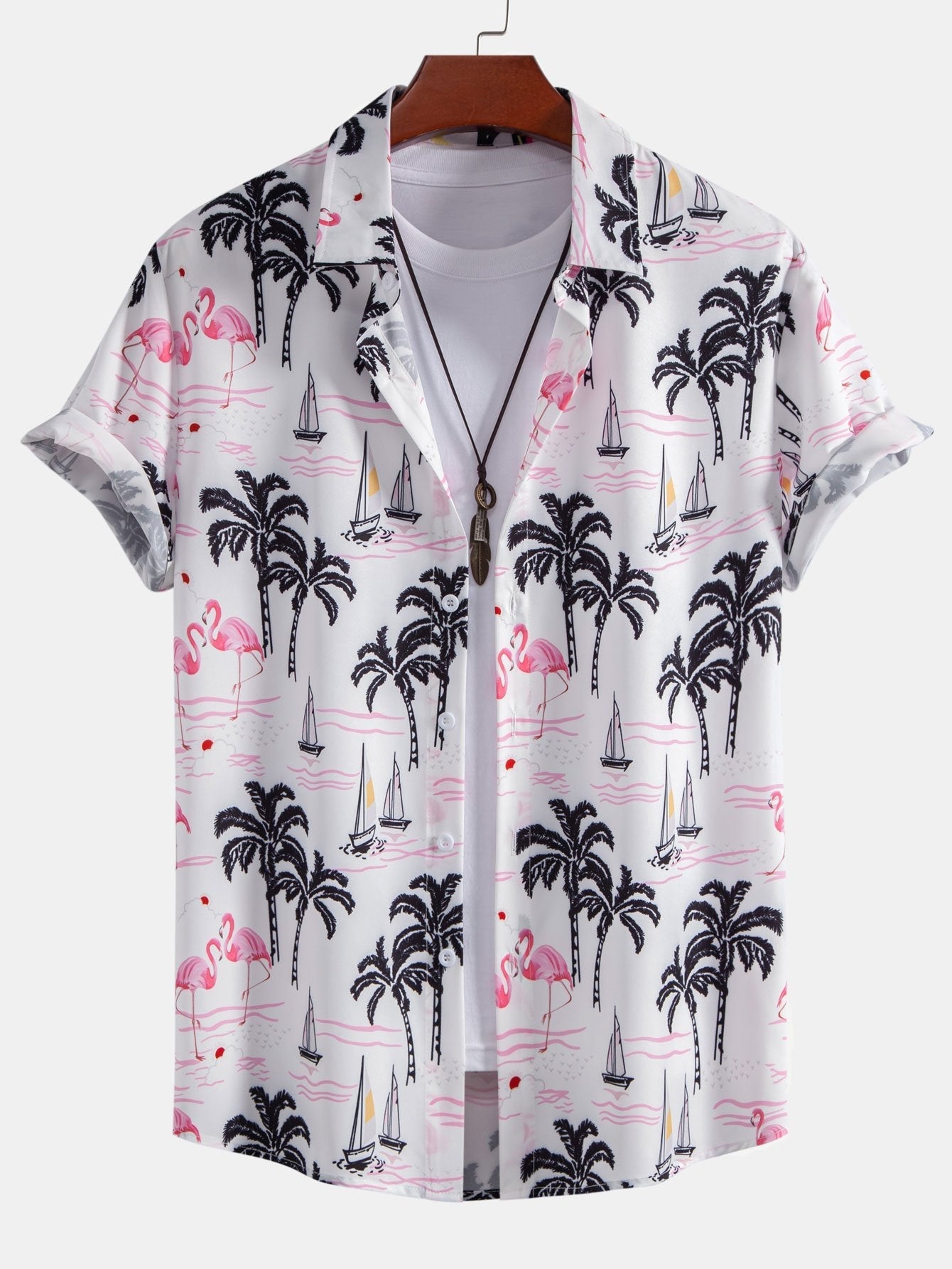 Atwater® | Palm Tree Flamingo Print Button Up Shirt