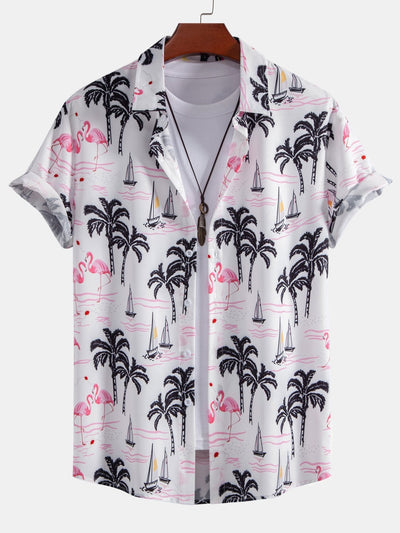 Atwater® | Palm Tree Flamingo Print Button Up Shirt