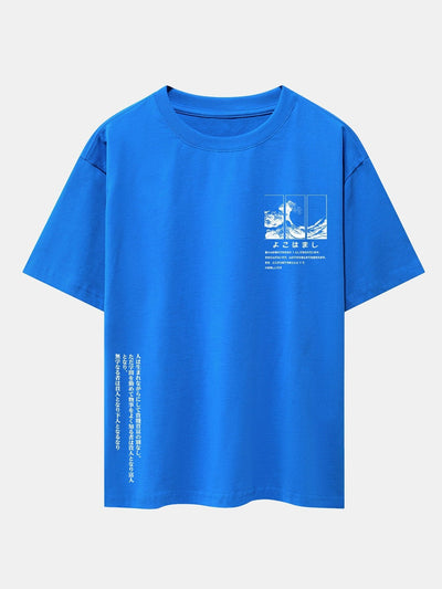 Anastasio® | Waves Ukiyo-E Slogan Print Drop Shoulder Oversize T-Shirt