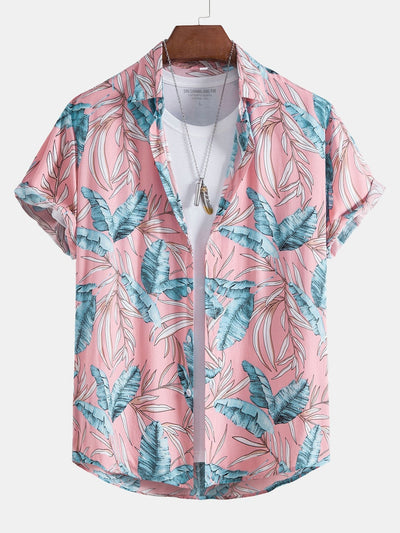 Zeus® | Viscose Tropical Print Button Up Shirt & Short Length Swim Shorts