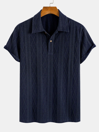 Yovani® | Knitted Geometric Rhombus Jacquard Polo