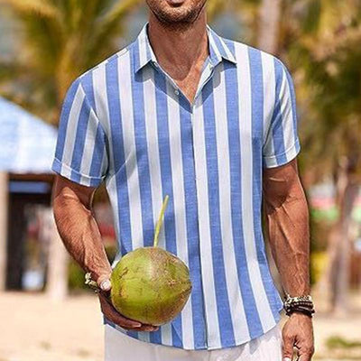 Men's Casal Striped Lapel Short Sleeve Shirt