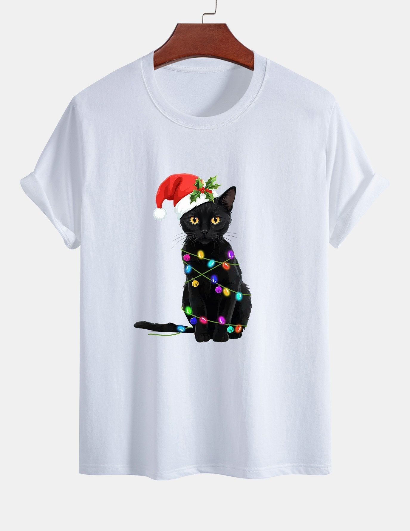 Alano® | Christmas Lights Cat Print Cotton T-Shirt