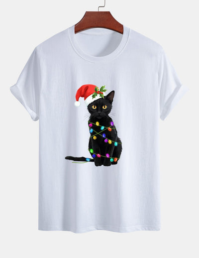 Alano® | Christmas Lights Cat Print Cotton T-Shirt