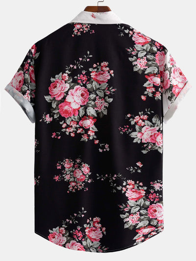 Virgil® | Two Tone Rose Print Button Up Shirt & Swim Shorts