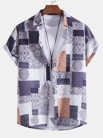 Isaiah® | Tile Patchwork Print Button Up Shirt