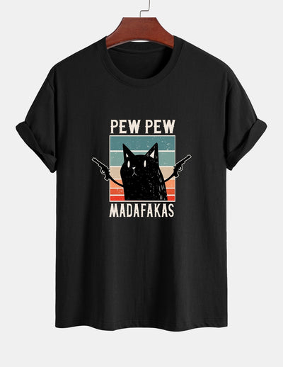Tadeo® | Black Cat Print Cotton T-Shirt