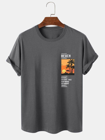 Alban® | Beach Scenery Slogan Print T-Shirt