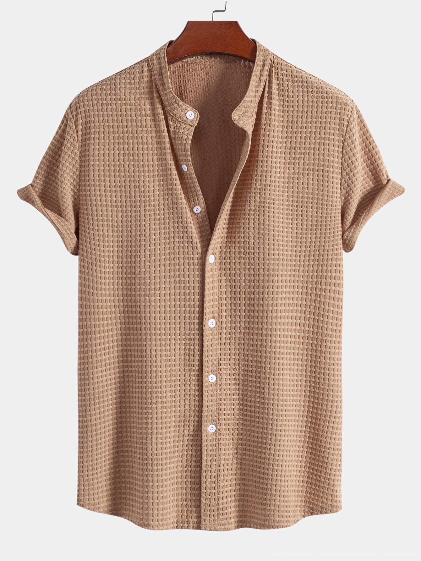 Carlos® | Muscle Fit Waffle Texture Stand Collar Shirt