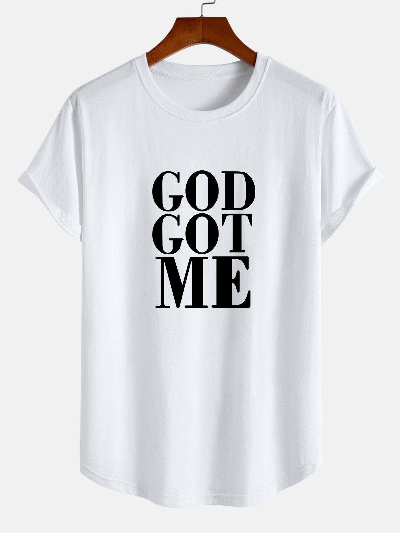 Raimundo® | God Got Me Print Cotton Arc Hem T-Shirt