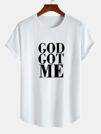 Raimundo® | God Got Me Print Cotton Arc Hem T-Shirt