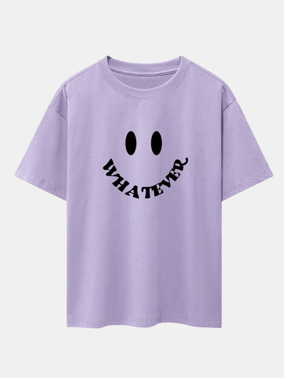 Andrés® | Smiley Face Slogan Print Drop Shoulder Oversize T-Shirt