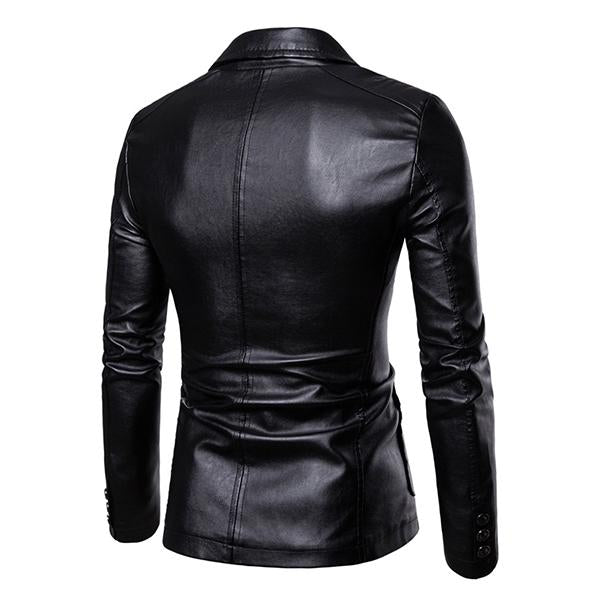 Men's Vintage Lapel Two Button Single Breasted Slim Fit PU Blazer